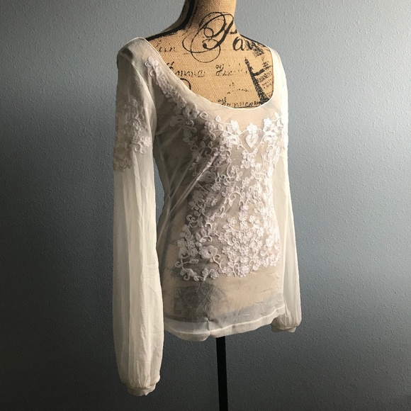 Vertigo Paris Tops - Vertigo Paris SheerEmbroidered Lace Blouse M